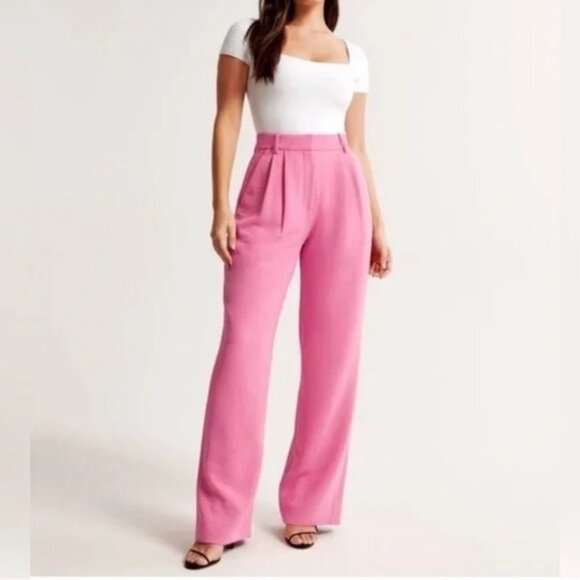 Abercrombie & Fitch A&F Sloane Tailored Wide Leg Pant pink 26 2 short - Picture 1 of 9